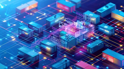 Obraz premium A detailed illustration of chain management with professionals using advanced software to coordinate logistics, analyzing supply chain data, and ensuring efficient operations, highlighting the