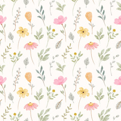 soft pink yellow floral watercolor seamless pattern © Syatterfix