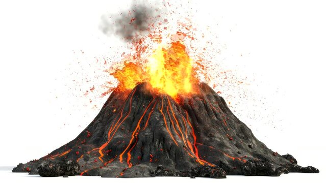 magma on volcano mountain on white background video animation background Seamless looping  4k quality