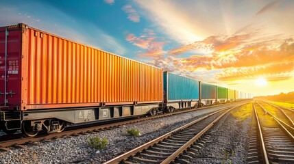 Fototapeta premium Intermodal freight transport , Containerized shipping , Rail freight transportation , Cargo train