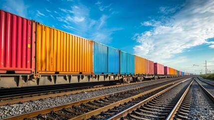 Fototapeta premium Intermodal freight transport , Containerized shipping , Rail freight transportation , Cargo train