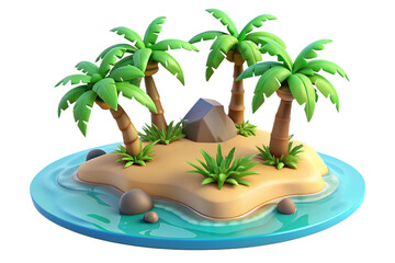 Obraz premium 3d Idyllic Tropical Island with Palm Trees. Serene Tropical Island with Verdant Trees. Cut Out