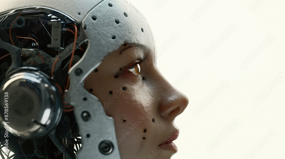 Canvas Prints Close-up of a humanoid robot with visible internal mechanisms and a human-like face.