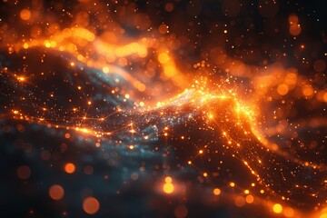 Obraz premium Abstract Yellow Technological Background Depicting a Quantum Cyber Network and Artificial Neuron