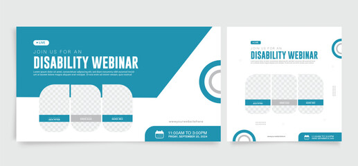 Obraz premium Disability webinar post and banner template. Modern and creative disability webinar concept. EPS Vector illustration.