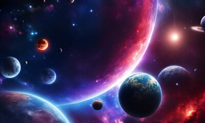space scene with multiple planets and stars