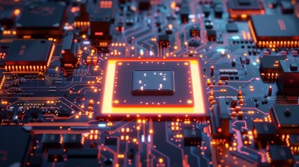 Obraz premium semiconductor or microchips concepts, glowing connects,