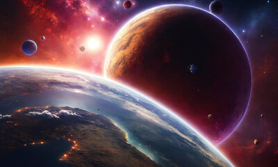 Obraz premium colorful space background with planet 