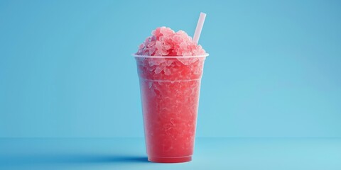 Refreshing 3D-Rendered Slushie in Cup on Minimalistic Background with Copy Space