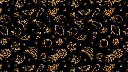 Fototapeta premium Intricate fruits Patterns: A Symphony of Turquoise and shape Canvas, in black background