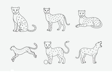 Print Ultimate Cheetah Line Art Vector Set: Exquisite Designs for All Your Creative Needs