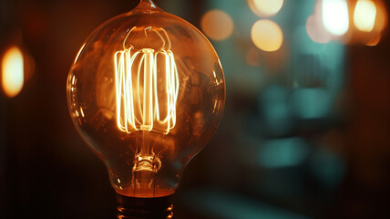 Close-Up of a Glowing Filament in an Antique Light Bulb