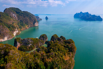 Fototapeta premium Aerial view landscape national park Phang Nga bay and Hong island with mangrove jungle, nature of Thailand travel