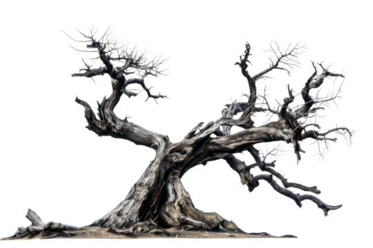 Old dead spooky tree isolated on white or transparent background
