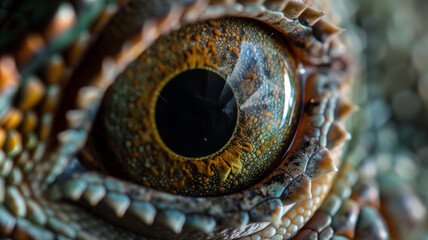 Intense Close-Up of a Reptile's Eye Focusing on Intricate Details