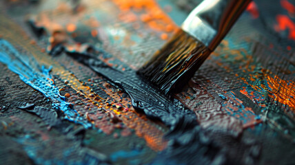 Detailed View of Paint Brush Strokes on a Colorful Canvas