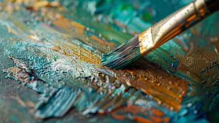 Detailed View of Paint Brush Strokes on a Colorful Canvas