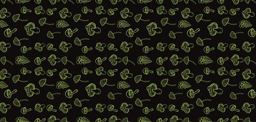 Intricate green mushrooms Patterns: A Symphony of Turquoise and shape Canvas, in black background