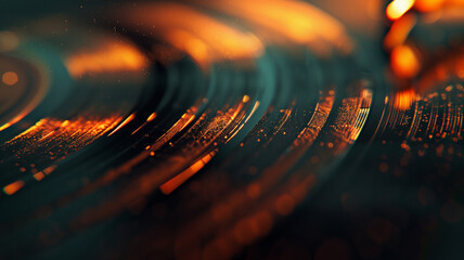 Macro Shot of Vinyl Record Grooves with Glowing Backlight