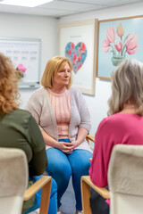 Senior woman in a group therapy session