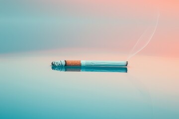 Minimalist Cigarette on Reflective Surface with Soft Gradient Background for Modern Artwork