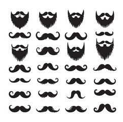 Mustaches and beard style set vector silhouettes illustration 