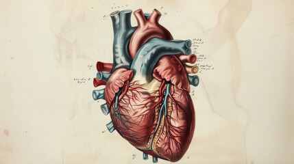 Detailed Anatomical Diagram of the Human Heart with Annotations for Medical Education