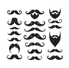 Mustaches and beard style set vector silhouettes illustration 