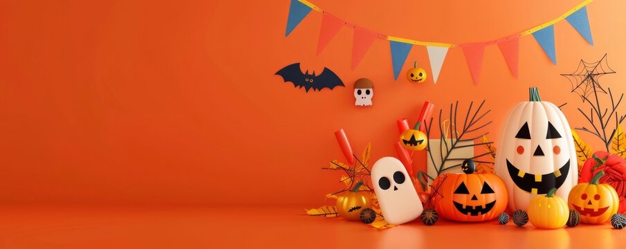Halloween bunting and flags, festive decorations, flat design illustration. 