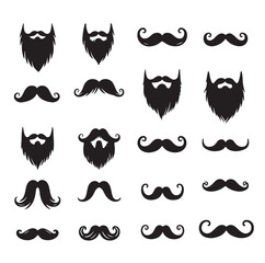 Mustaches and beard style set vector silhouettes illustration 