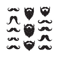 Mustaches and beard style set vector silhouettes illustration 