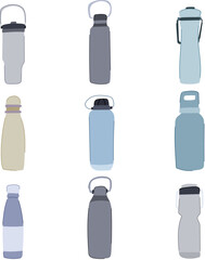 stainless bottle set cartoon. metal mockup, reusable steel, container package stainless bottle sign. isolated symbol vector illustration