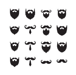 Mustaches and beard style set vector silhouettes illustration 