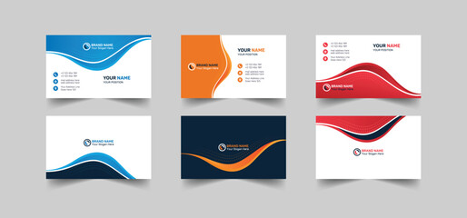 Business corporate business card design template with clean creative modern style concept in blue, orange and red colors