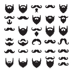 Naklejka premium Mustaches and beard style set vector silhouettes illustration 