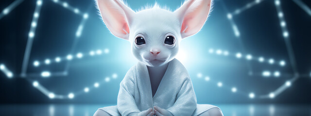 Small, white creature in meditation pose.