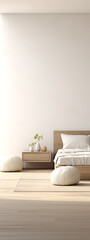 Empty bedroom with light wood furniture.