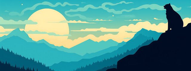 Peaceful mountain landscape with a lone figure.