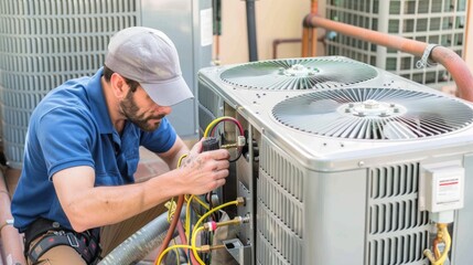 HVAC Technician Working on Air Conditioner Unit