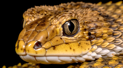 Obraz premium Close-up of a venomous snake's head, intricate scales and eyes. 