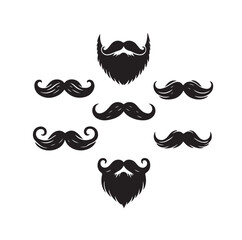Mustaches and beard style set vector silhouettes illustration 