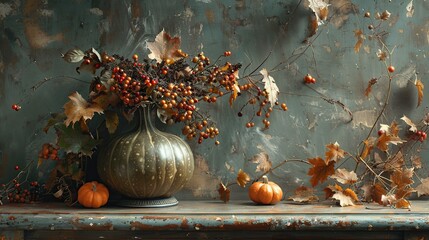 Autumnal Still Life with Pumpkins and Vase © we3_food