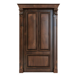 Brown wooden door isolated on Transparent background. 