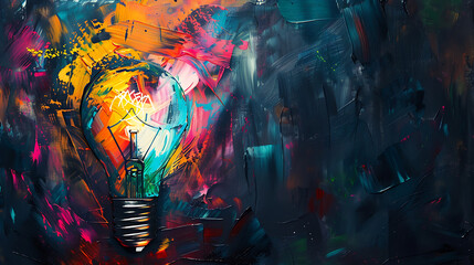 Fototapeta premium A vibrant lightbulb, painted in bold colors, symbolizes innovation. 