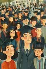 Obraz premium a painting of a crowd of people in graduation caps