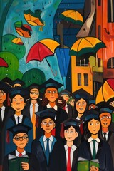 Obraz premium a painting of a group of people in graduation robes