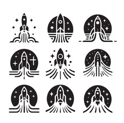 rocket launch icon set vector silhouettes illustration  © MSTMIM