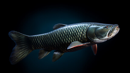 Fototapeta premium Dark fish, scales shimmer, powerful silhouette. 