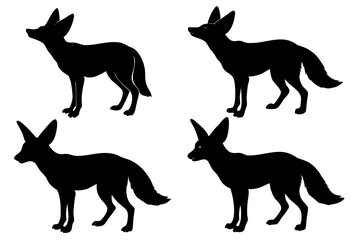 A Set of Highly detailed 4 Silhouette fennec fox vector art illustration