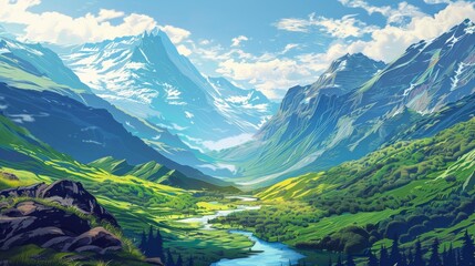 Serene Mountain Valley with Winding River